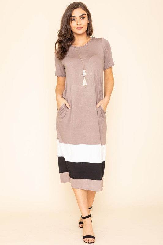 Plus Color Block Calf Length Dress