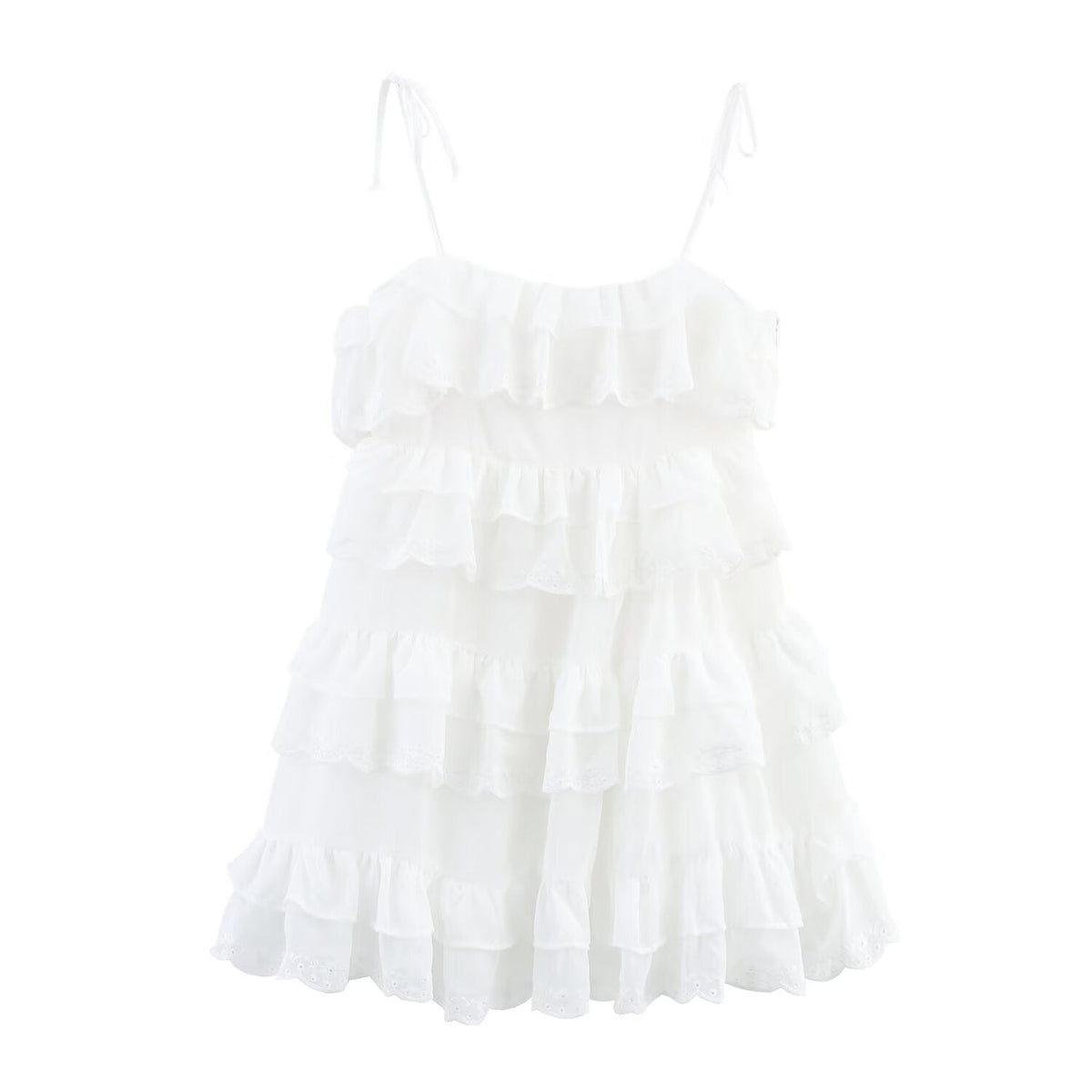 Women Clothing Summer French Embroidery Laminated Decoration Short Strap Dress