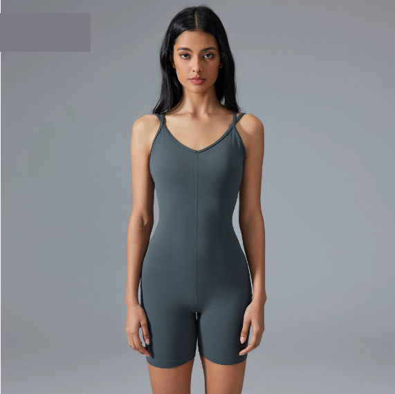 Sling Yoga Bodysuit Sexy V neck with Chest Pad Beauty Back Workout Shorts One-Piece Women