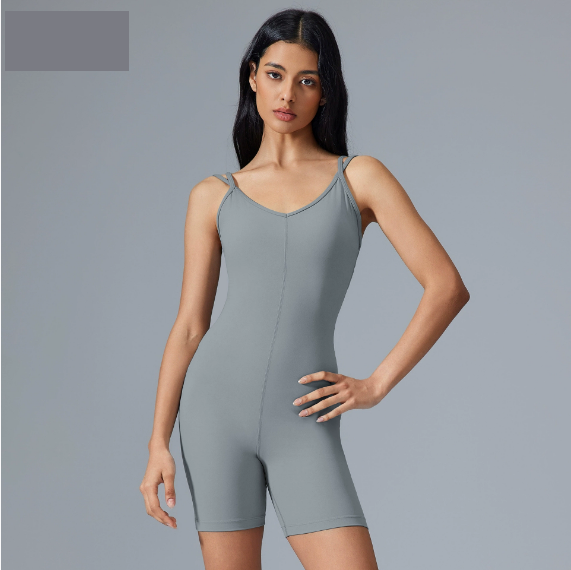 Sling Yoga Bodysuit Sexy V neck with Chest Pad Beauty Back Workout Shorts One-Piece Women