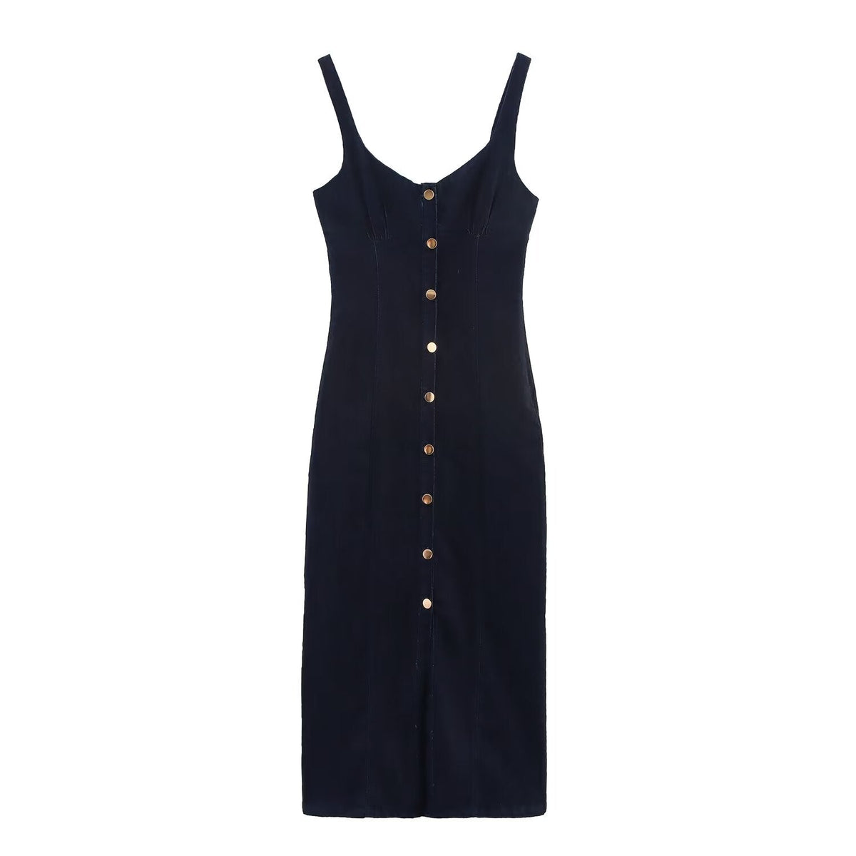 Women Clothing Denim Midi Length Sling Dress