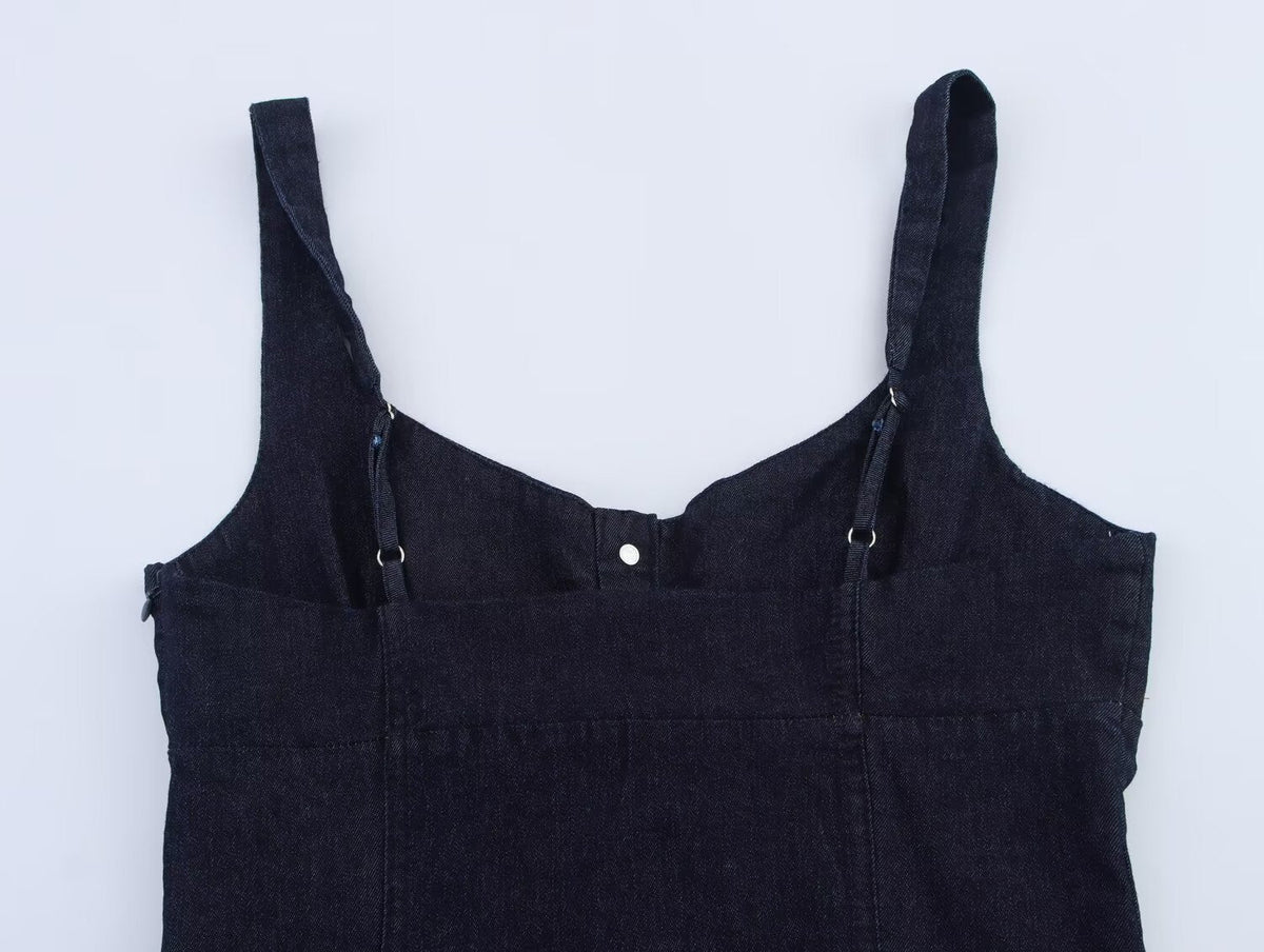 Women Clothing Denim Midi Length Sling Dress