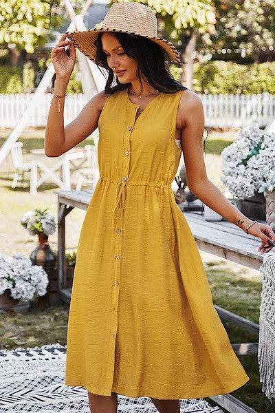 Button front sleeveless midi dress