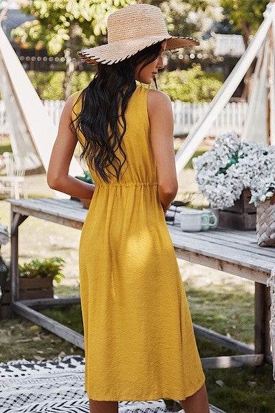 Button front sleeveless midi dress