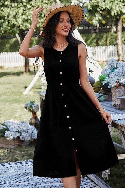 Button front sleeveless midi dress