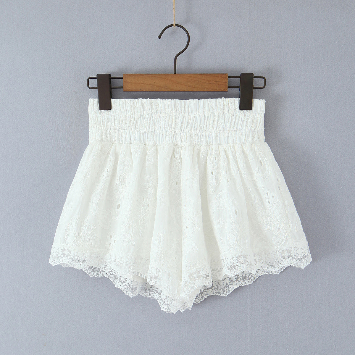 White Lace Shorts Women Summer Elastic High Waist Anti Exposure Casual Straight Leg Slimming Pants