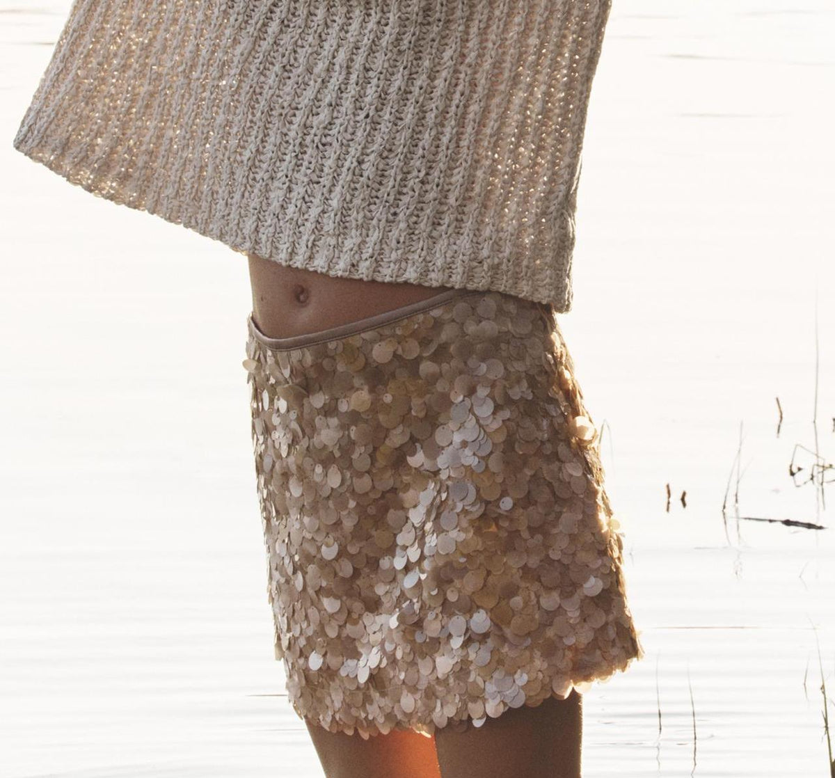 Women Clothing Fashionable Temperamental All Match Daily Wear Solid Color Sequ Mini Skirt