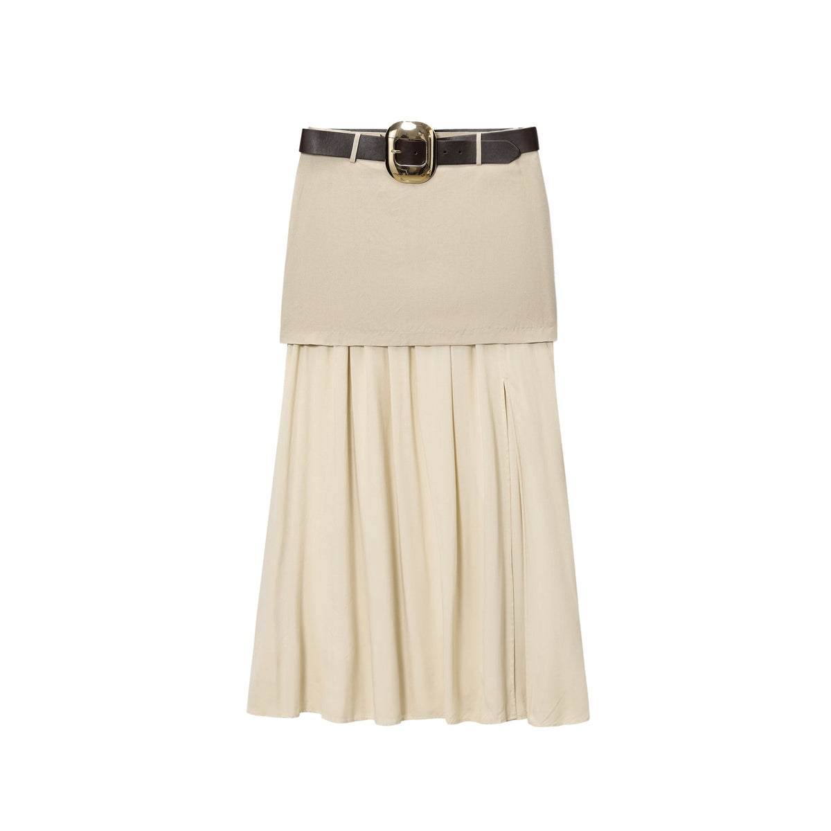 Women Clothing Summer Belt Stitching Midi Skirt