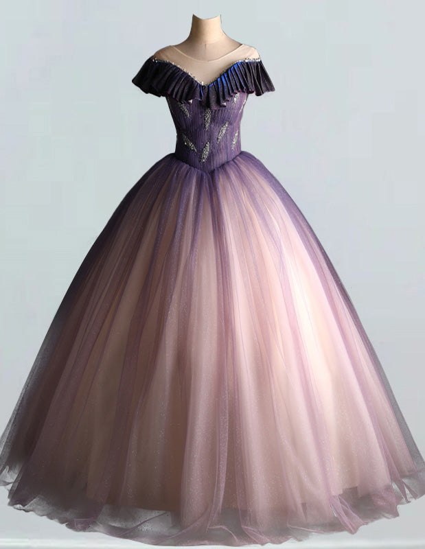 Girls' A-Line Tulle Ball Gown | Beaded Prom & Quinceanera Dress - Scoop Neck