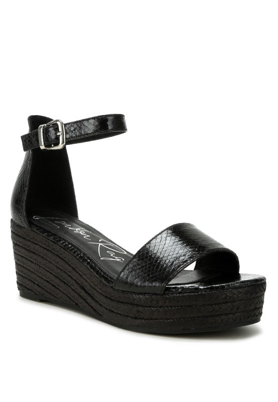 Utah Faux Leather Snake Wedge Espadrilles