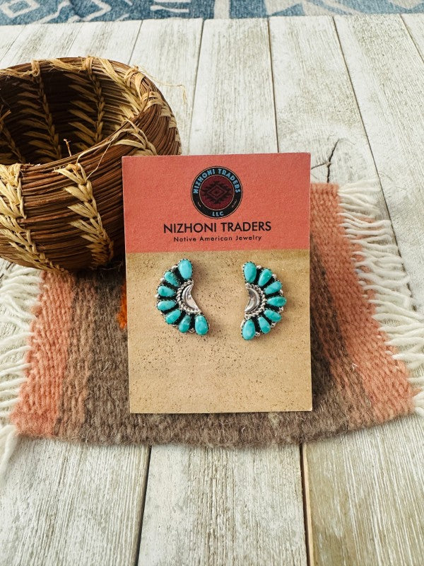Navajo Sterling Silver & Turquoise Cluster Post Ea