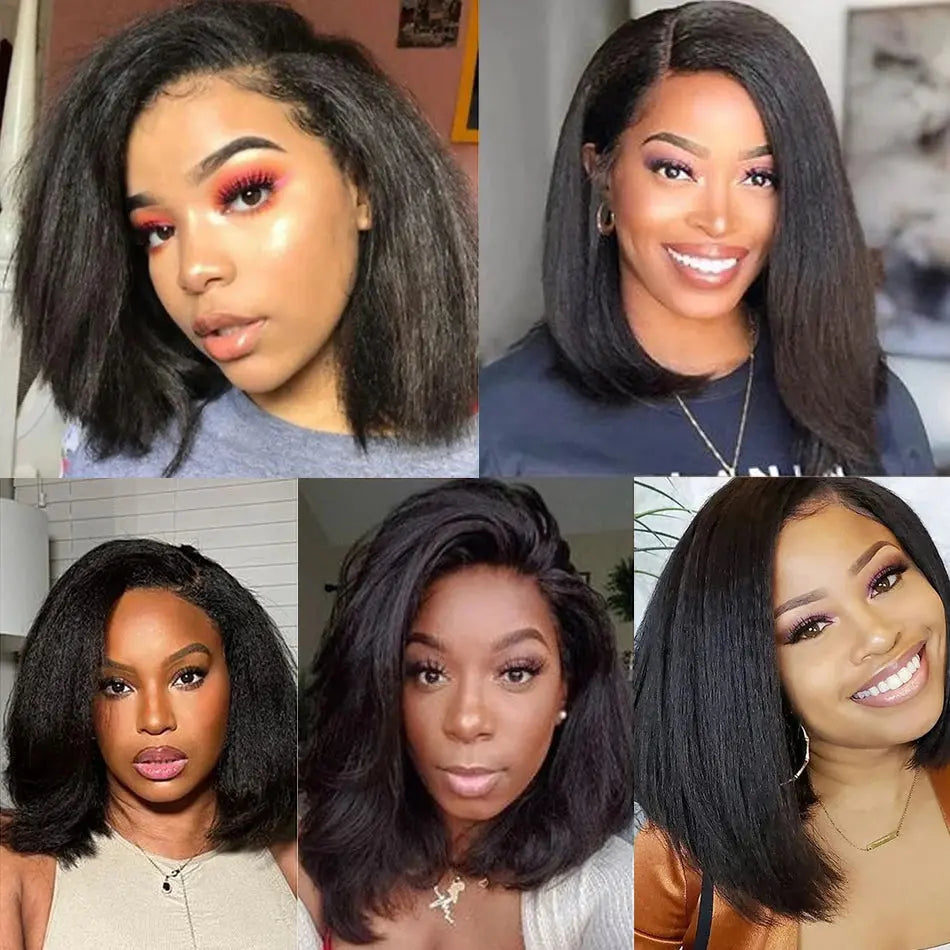 13x4 Glueless Kinky Straight Bob Wig | Ready-to-Wear | Brazilian Remy Hair | 100% Human Hair