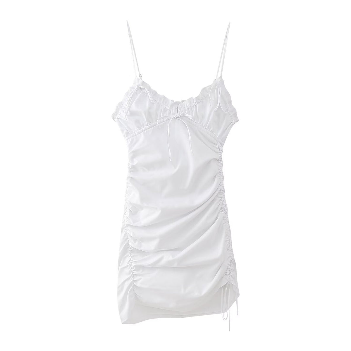 Summer Women Clothing Slim Fit Bow Decorative Pleated Short Dress