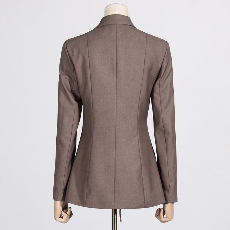 Spring Sexy V Neck Lace-up Hollow Out Cutout Waist Irregular Asymmetric Stitching Design Blazer for Women