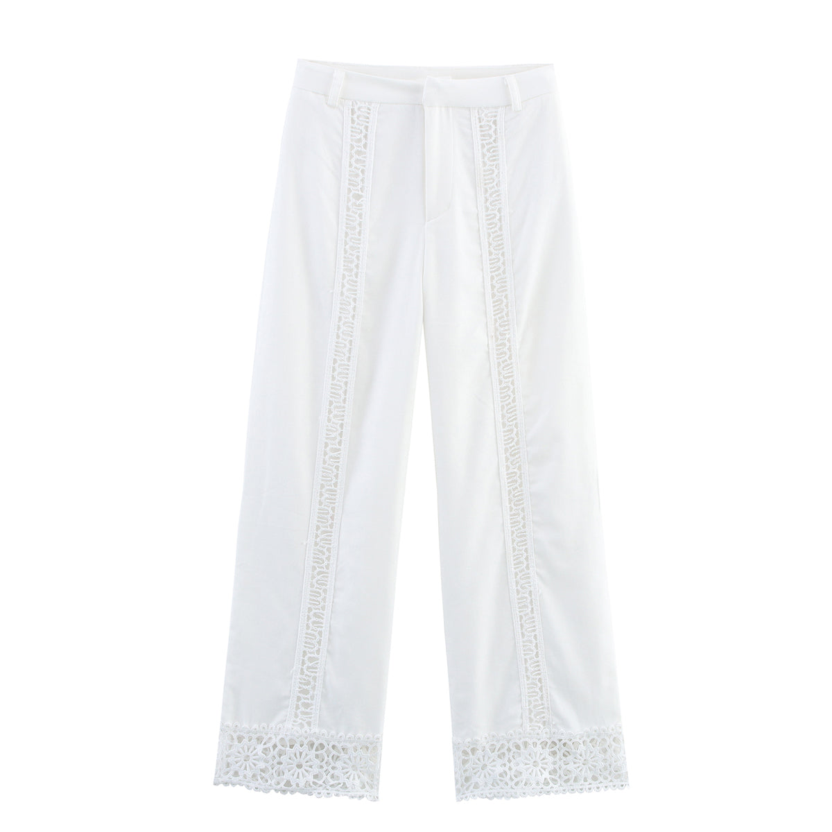 Women Clothing Summer Elastic Waist Hollow Out Cutout out Stitching Lace Solid Color Casual Pants Women
