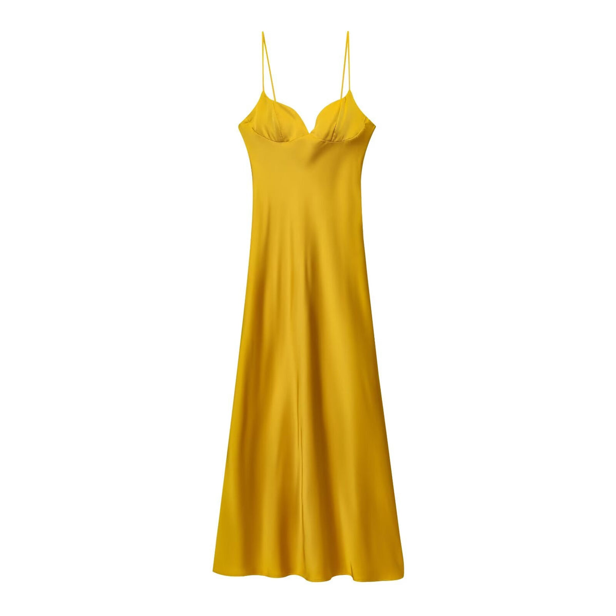 Women Clothing Summer Elegant Silk Satin Texture Strap Length Dress