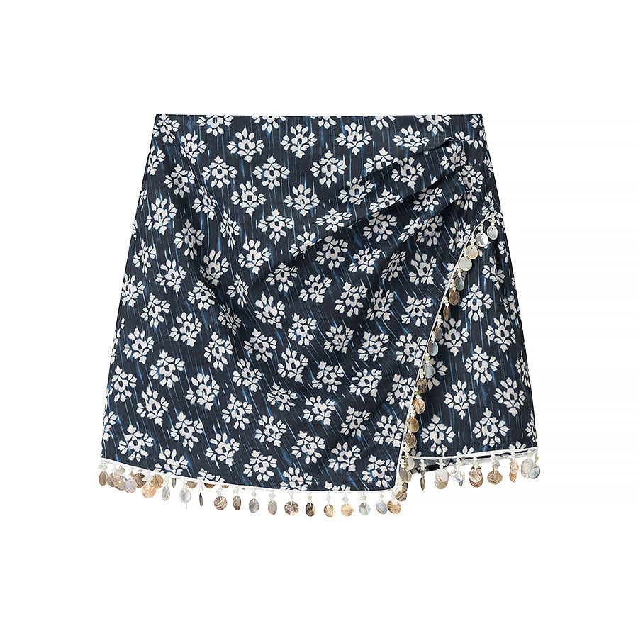 Women Clothing Fashionable Beaded Printing High Waist Casual Skirts
