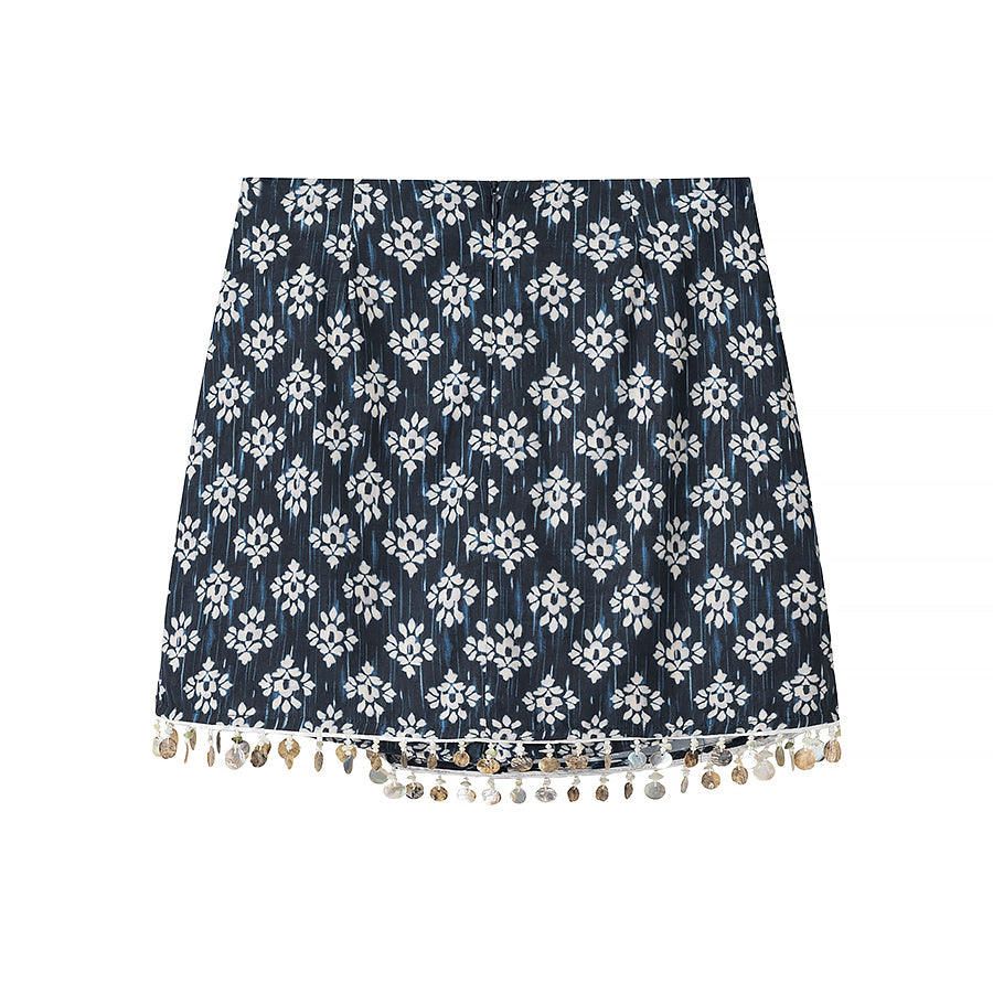 Women Clothing Fashionable Beaded Printing High Waist Casual Skirts