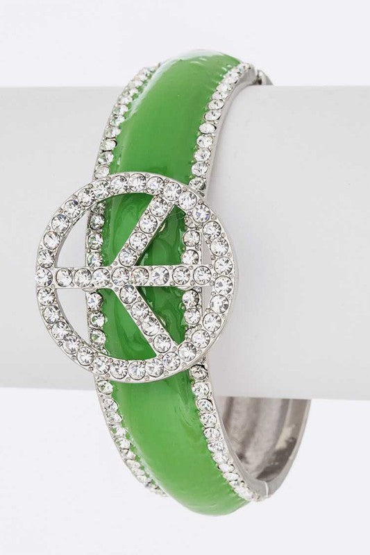 Crystal, Peace, Sign, Enamel, Hinge, Bangle