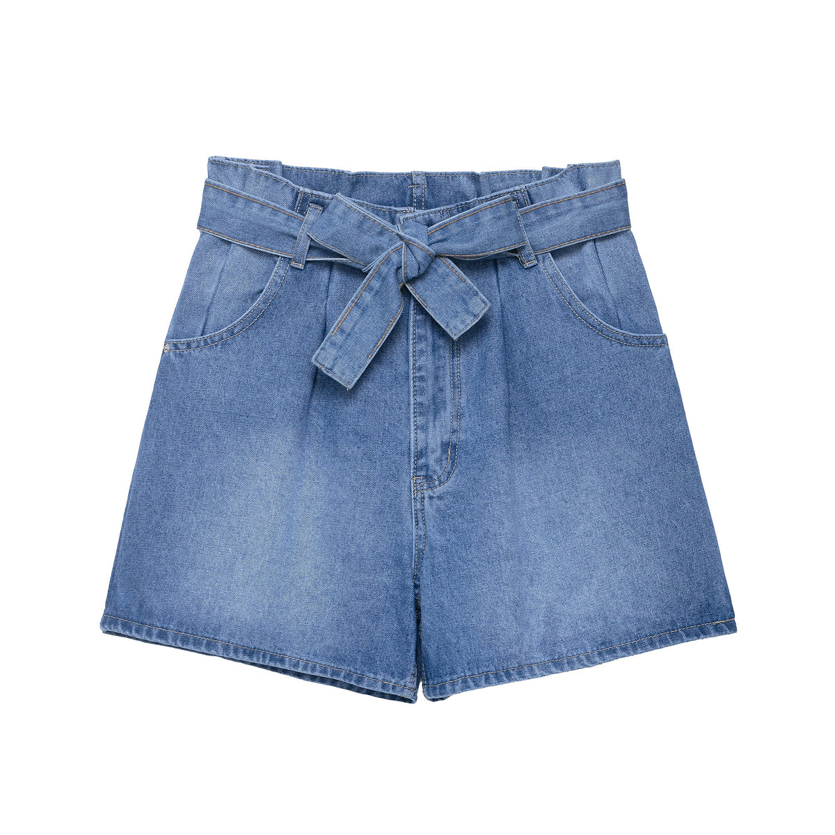 Women High Waist Paper Bag Decoration Denim Casual Shorts