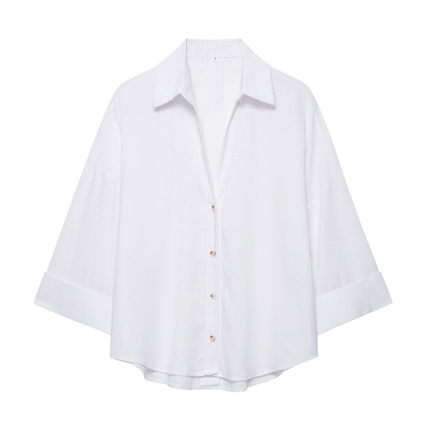 Summer Women Clothes Linen Blended Wide Sleeve Shirt