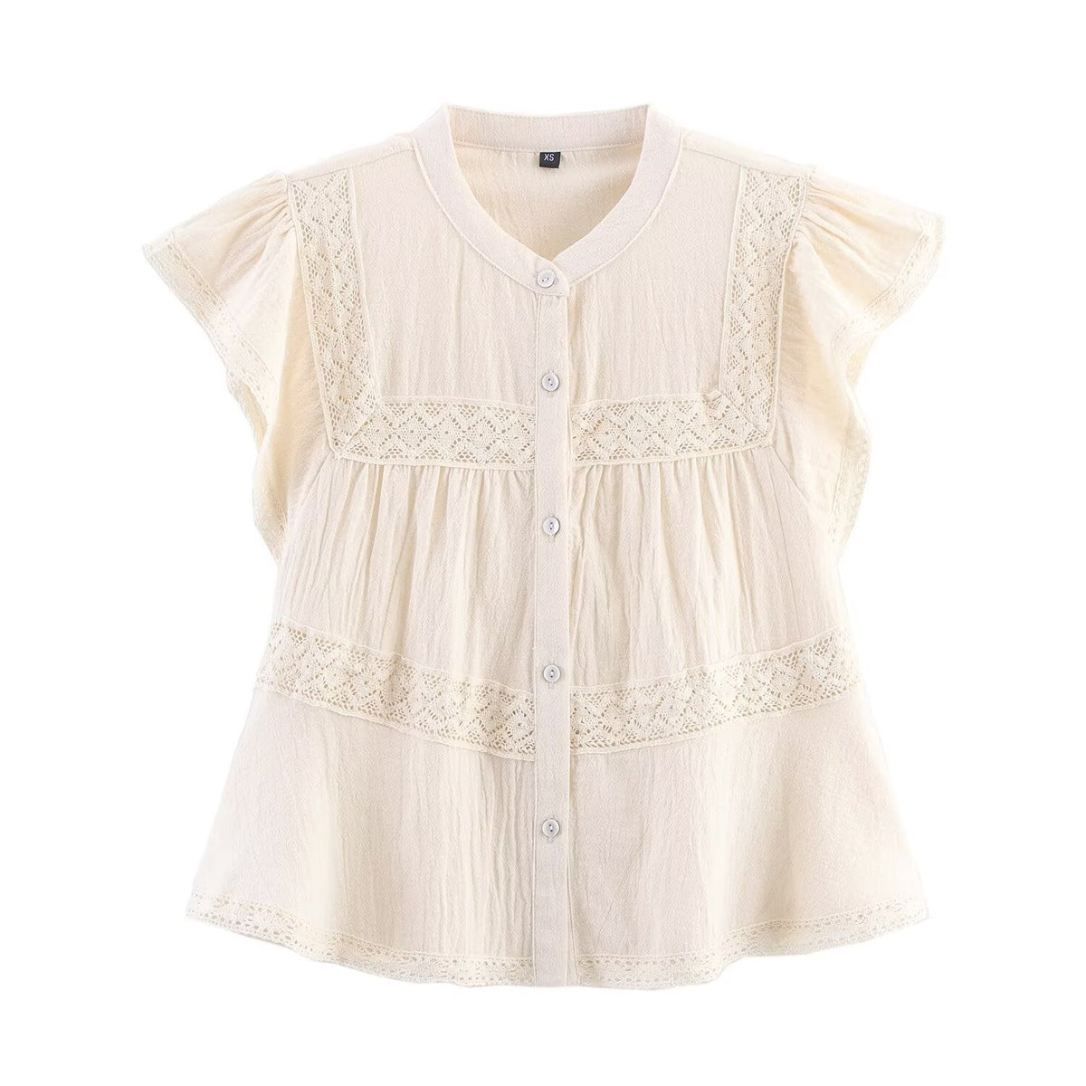 Women Clothing Autumn Holiday Gentle Straight Lace Crocheted round Neck Top
