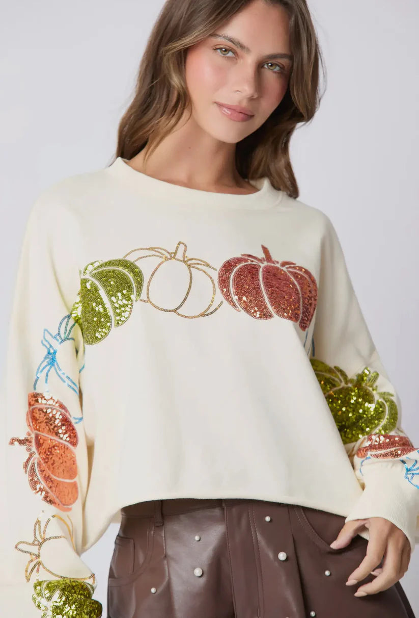 Autumn Winter Women Halloween Pumpkin Sequined Top Long Sleeve Pullover Hoodie Women