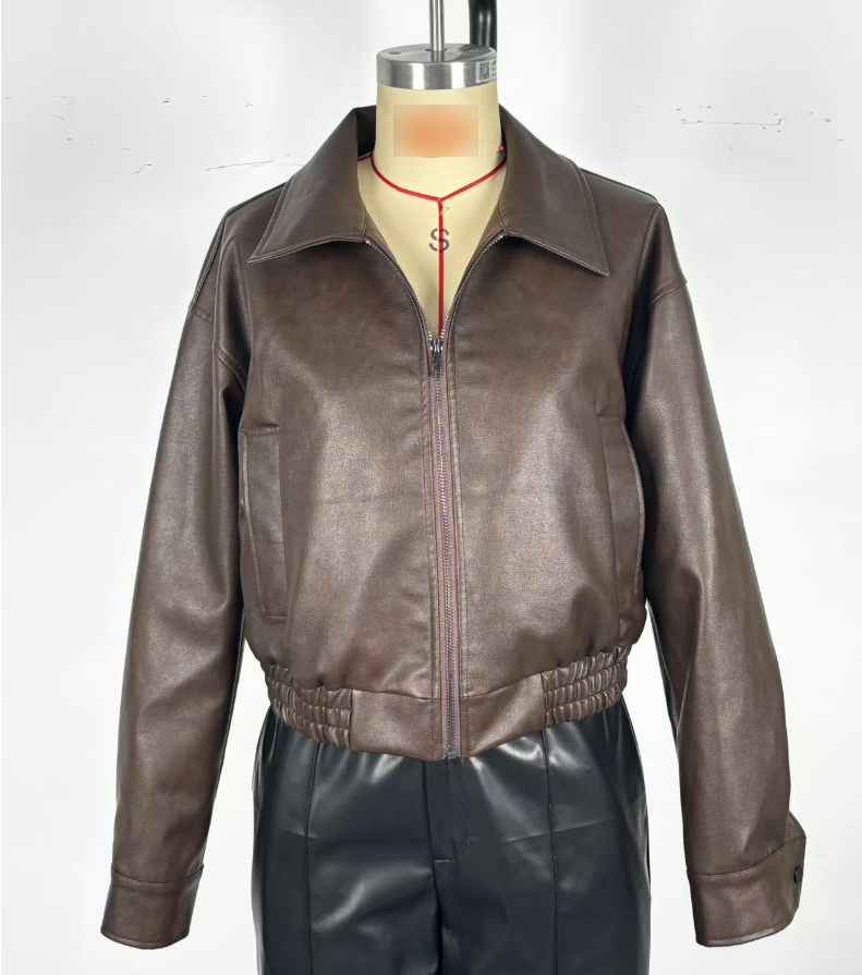 Leather Jacket Women Motorcycle Clothing Faux Leather Retro Jacket Long Sleeved Leather Coat Autumn Winter