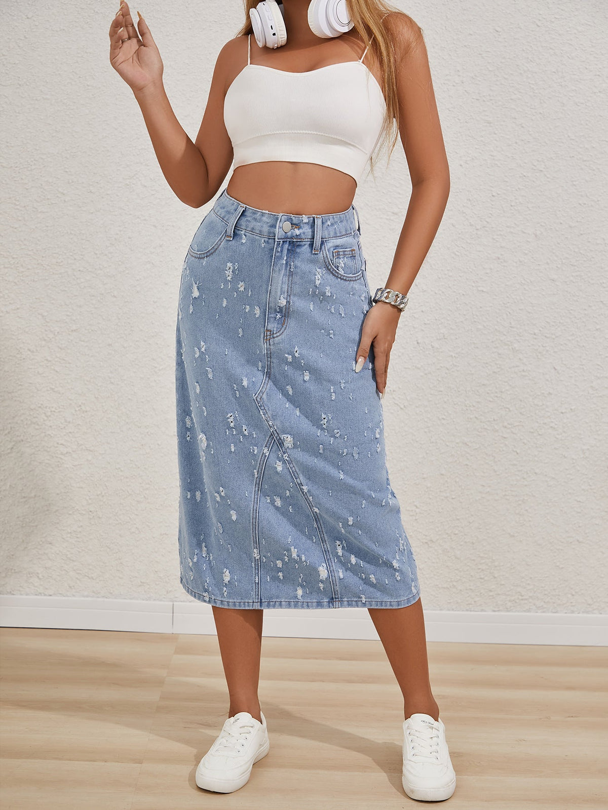 Denim Skirt Special High Waist Hip Skirt Women Autumn Ripped Design Mid Skirt