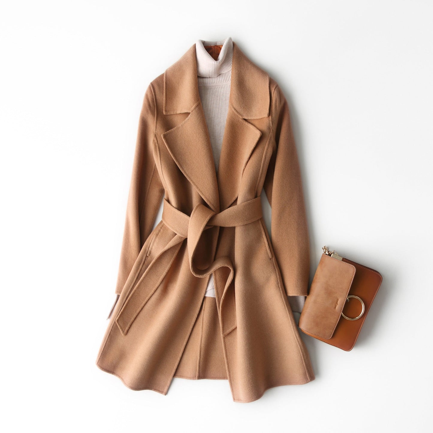 Double-Faced Woolen Goods Cashmere Overcoat Women Mid-Length Small Woolen Coat
