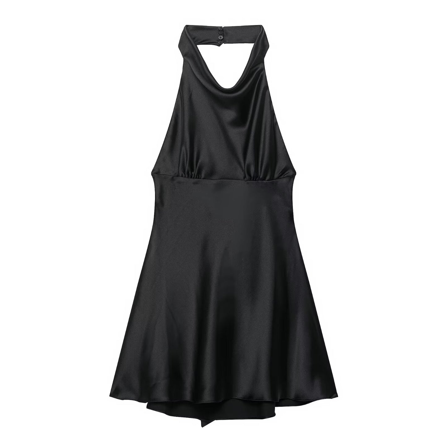 Women Clothing French Silk Satin Texture Waist Tight Halter Short Dress