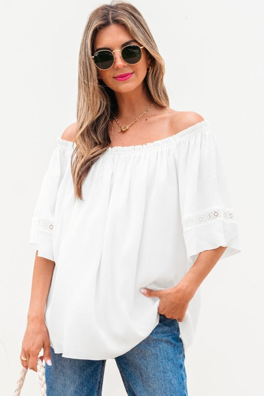 Bellamy Frilly Off Shoulder Lace Insert Sleeve Tex