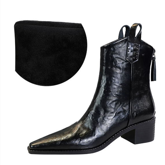 Retro Grip Pattern Winter Boots Women Boots Chunky Heel Pointed Toe Knight Boots Bootie