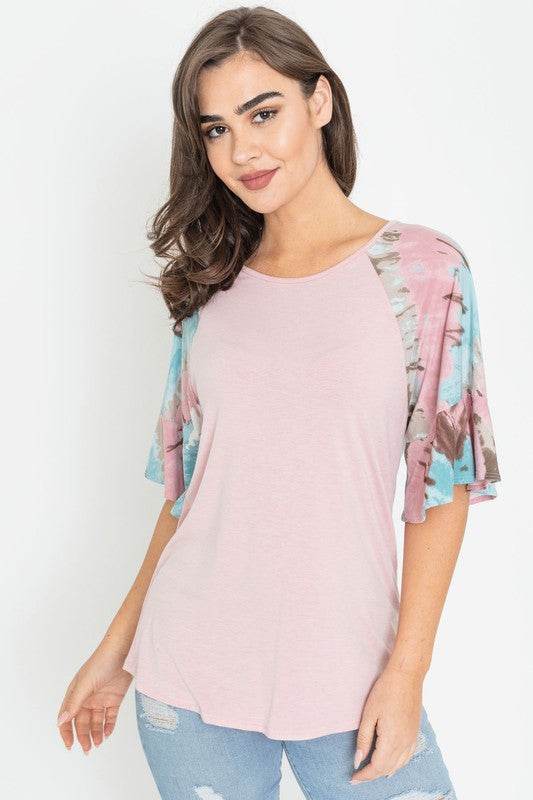 Tie Dye Ruffle Sleeve Tunic