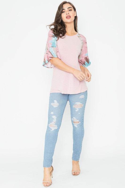 Tie Dye Ruffle Sleeve Tunic