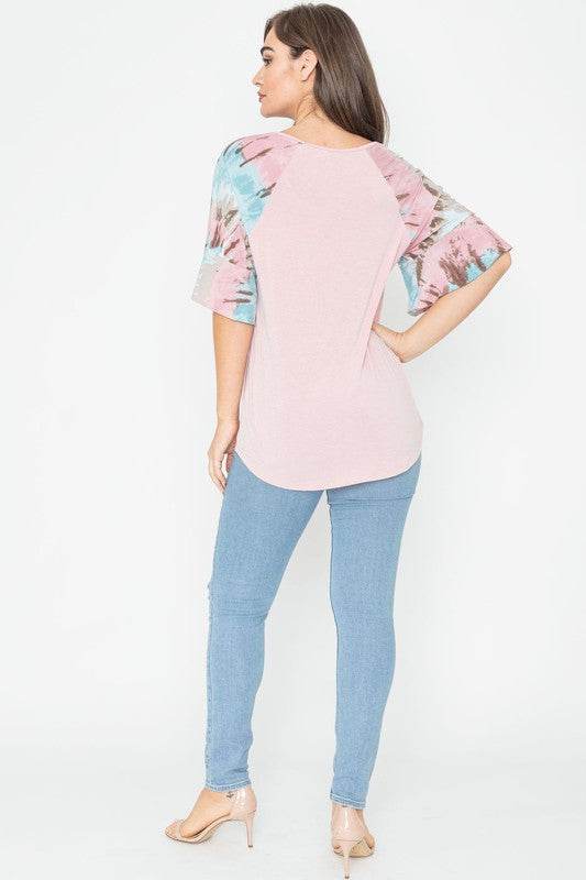 Tie Dye Ruffle Sleeve Tunic