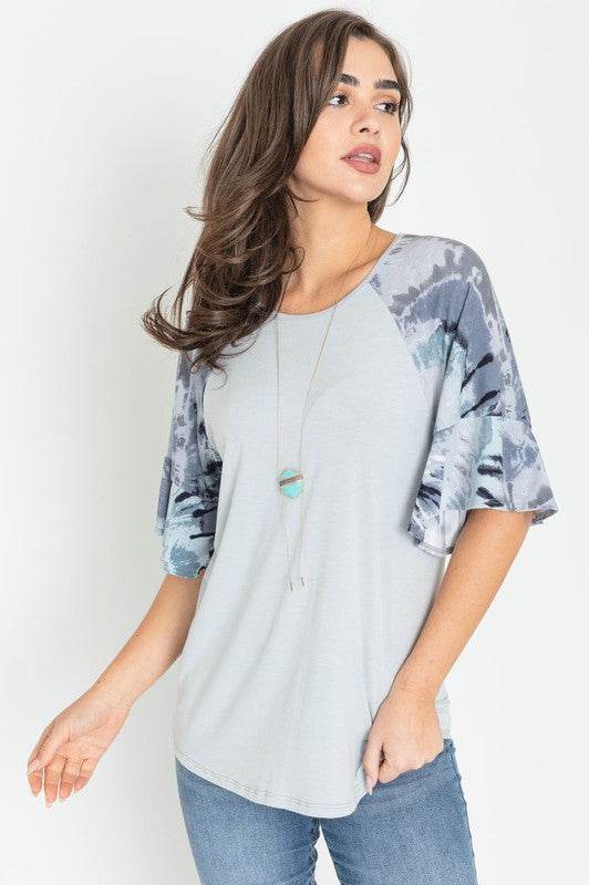 Tie Dye Ruffle Sleeve Tunic