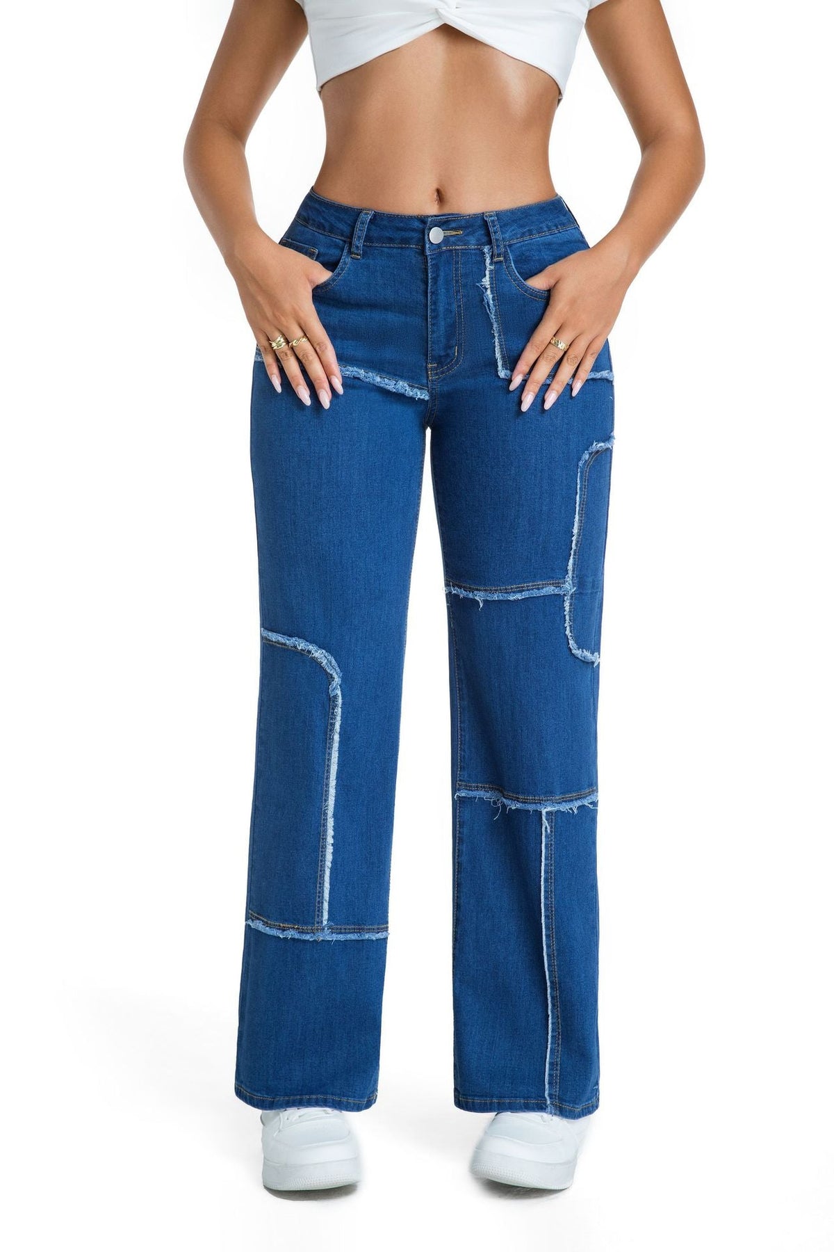 Women Clothing Retro Loose Straight Cargo Mid Waist Wide Leg Xintang Jeans Trousers
