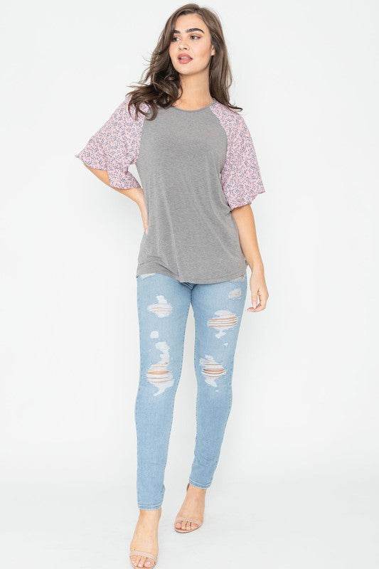 Floral Ruffle Sleeve Tunic