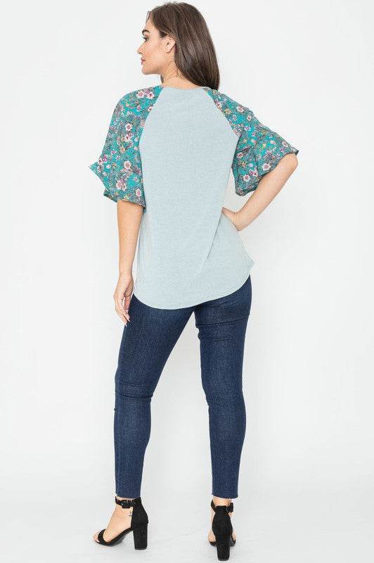 Floral Ruffle Sleeve Tunic
