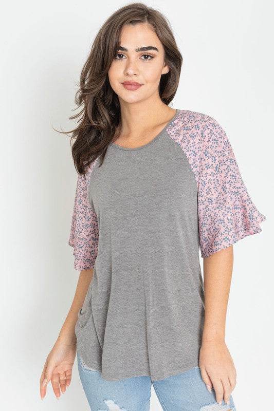Floral Ruffle Sleeve Tunic