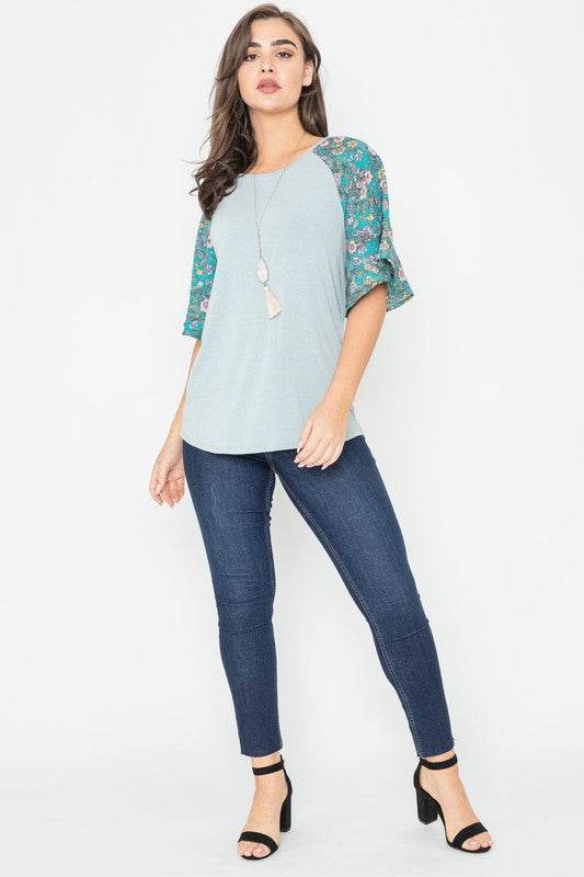 Floral Ruffle Sleeve Tunic