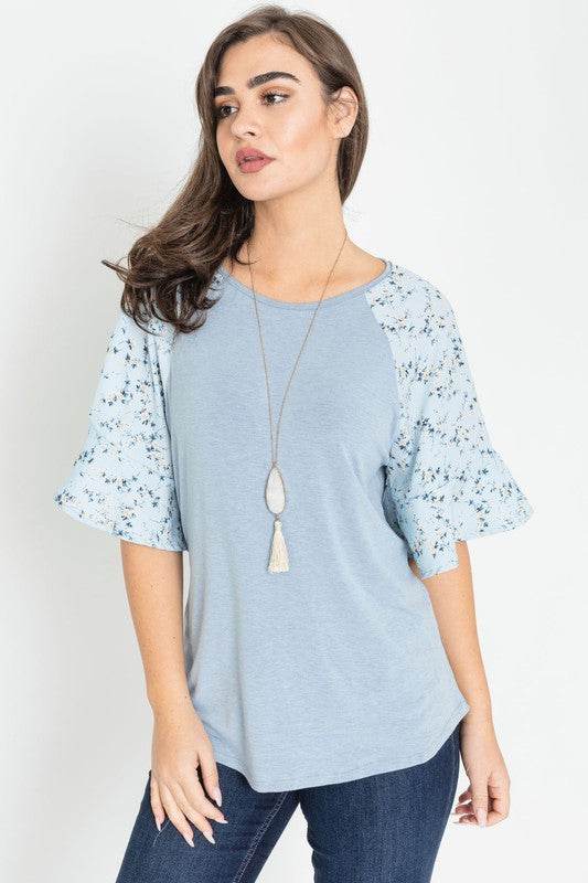 Floral Ruffle Sleeve Tunic