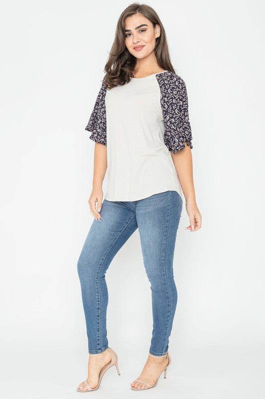 Floral Ruffle Sleeve Tunic