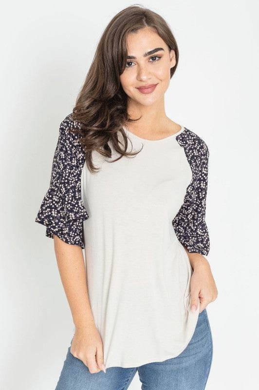 Floral Ruffle Sleeve Tunic