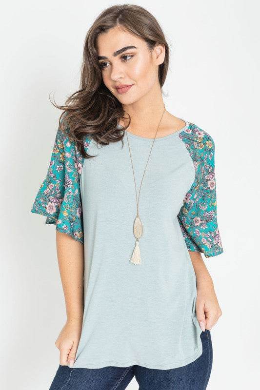 Floral Ruffle Sleeve Tunic