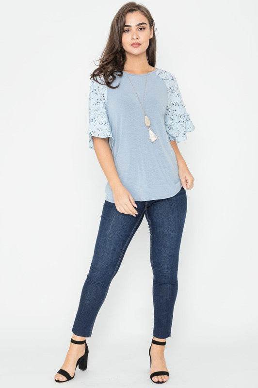 Floral Ruffle Sleeve Tunic