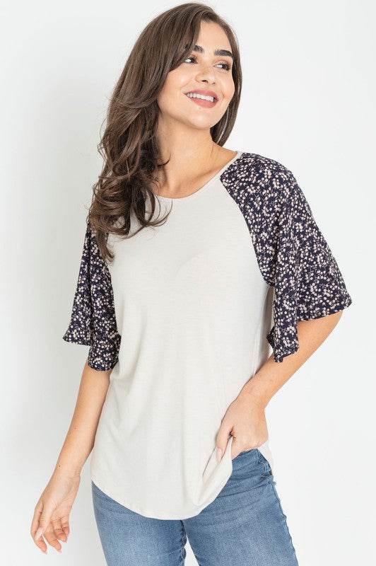 Floral Ruffle Sleeve Tunic