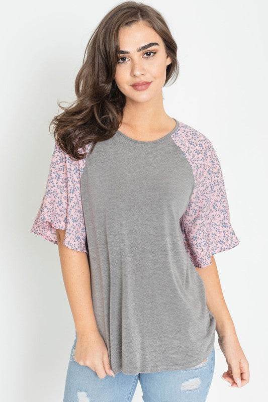 Floral Ruffle Sleeve Tunic