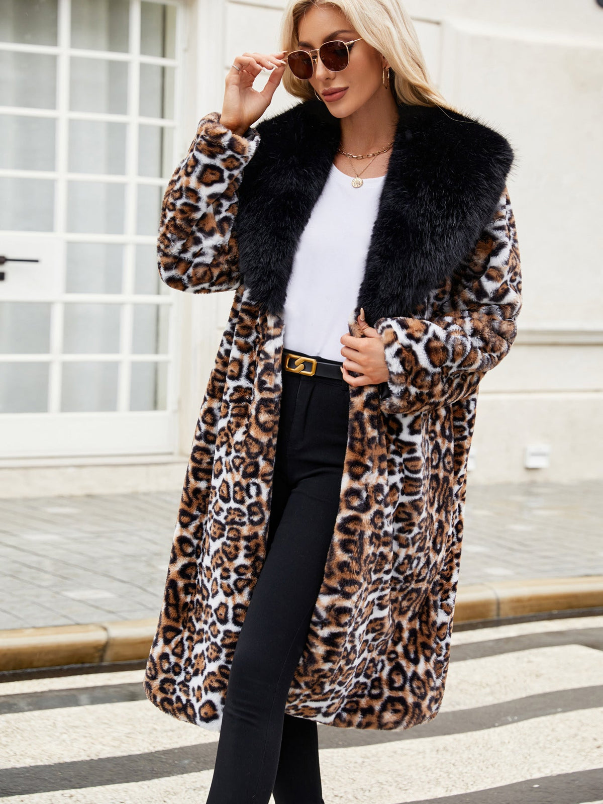Autumn Winter Faux Fur Fur Collar Women Coat Cold Proof Plush Long Coat Trench Coat
